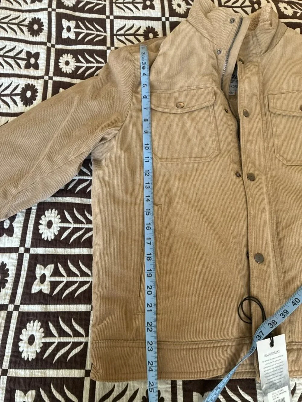 NWT Rainforest Men's Beige Corduroy Sherpa Jacket Full Zip Button Medium